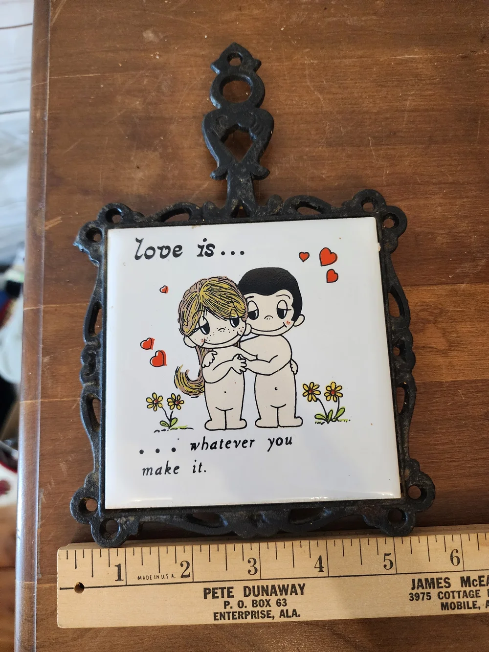 Love Is...Vintage Ceramic Wall Tile with Black Iron Frame